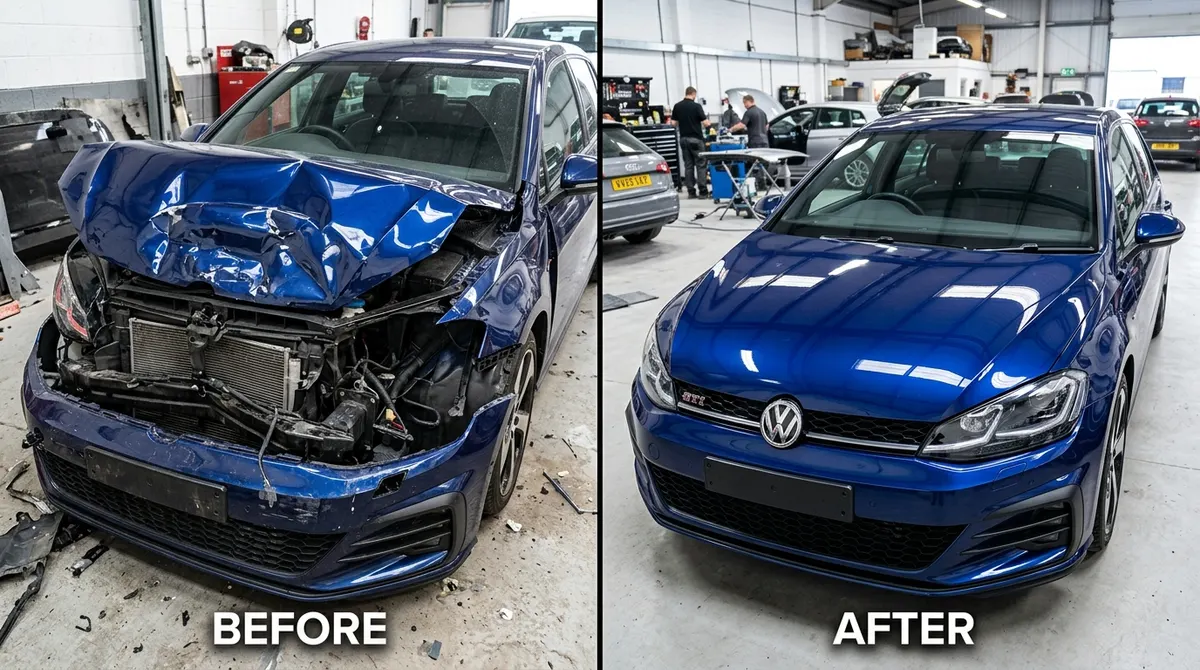 Before and after car accident repair at Motorono Glasgow
